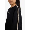 Defacto F2795A8BK81 Siyah Kız Çocuk Oversize Geniş Kalıp Bisiklet Yaka Baskılı Sweatshirt
