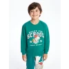 LCW Kids Yeşil Bisiklet Yaka Uzun Kollu Erkek Çocuk Sweatshirt