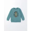 LCW Kids Yeşil Bisiklet Yaka Kalın Baskılı Erkek Bebek Sweatshirt