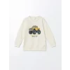 LCW Kids Bej Bisiklet Yaka Uzun Kollu Kalın Baskılı Erkek Bebek Sweatshirt