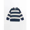 LCW Kids Bej Bisiklet Yaka Uzun Kollu Çizgili Erkek Çocuk Sweatshirt