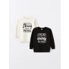 LCW Kids Bej Bisiklet Yaka Uzun Kollu Baskılı Erkek Çocuk Sweatshirt 2li