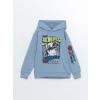 LCW Kids Mavi Rahat Kalıp Kapüşonlu Baskılı Erkek Çocuk Sweatshirt