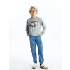 LCW Kids Gri Bisiklet Yaka  Baskılı Uzun Kollu Erkek Çocuk Sweatshirt