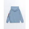 LCW Kids Mavi Rahat Kalıp Kapüşonlu Baskılı Erkek Çocuk Sweatshirt