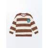 LCW Kids Kahverengi Bisiklet Yaka Çizgili Kalın Erkek Çocuk Sweatshirt