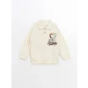 LCW Kids Bej Polo Yaka Uzun Kollu Baskılı Erkek Çocuk Sweatshirt