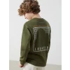 LCW Kids Yeşil Bisiklet Yaka Baskılı Erkek Çocuk Sweatshirt