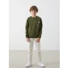 LCW Kids Yeşil Bisiklet Yaka Baskılı Erkek Çocuk Sweatshirt