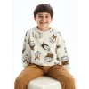LCW Kids Ekru Bisiklet Yaka Uzun Kollu Baskılı Erkek Çocuk Sweatshirt