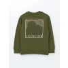 LCW Kids Yeşil Bisiklet Yaka Baskılı Erkek Çocuk Sweatshirt