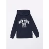 LCW Kids Lacivert Kapüşonlu Baskılı Uzun Kollu Erkek Çocuk Sweatshirt
