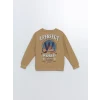 LCW Kids Bej Bisiklet Yaka Baskılı Uzun Kollu Erkek Çocuk Sweatshirt