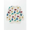 LCW Kids Bej Bisiklet Yaka Uzun Kollu Baskılı Erkek Bebek Sweatshirt 2li