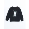 LCW Kids Siyah Bisiklet Yaka Kız Çocuk Kalın Sweatshirt