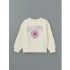 LCW Kids Ekru Bisiklet Yaka Kız Çocuk Kalın Sweatshirt