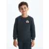 LCW Kids Antrasit Bisiklet Yaka Baskılı Uzun Kollu Erkek Çocuk Sweatshirt