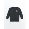 LCW Kids Antrasit Bisiklet Yaka Baskılı Uzun Kollu Erkek Çocuk Sweatshirt