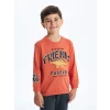 LCW Kids Turuncu Bisiklet Yaka Baskılı Kalın Erkek Çocuk Sweatshirt