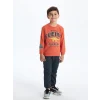 LCW Kids Turuncu Bisiklet Yaka Baskılı Kalın Erkek Çocuk Sweatshirt
