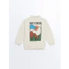 LCW Kids Bej Dik Yaka Baskılı Uzun Kollu Erkek Bebek Sweatshirt