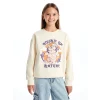LCW Kids Bej Bisiklet Yaka Kız Çocuk Kalın Sweatshirt