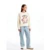 LCW Kids Bej Bisiklet Yaka Kız Çocuk Kalın Sweatshirt