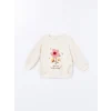 LCW Kids Bej Bisiklet Yaka Kalın Çiçekli Kız Çocuk Sweatshirt