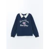 LCW Kids Lacivert Polo Yaka Baskılı Kısa Kollu Kız Çocuk Tişört