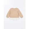 LCW Kids Bej Bisiklet Yaka Uzun Kollu Baskılı Kız Bebek Sweatshirt