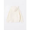 LCW Kids Bej Kapüşonlu Baskılı Uzun Kollu Kız Çocuk Sweatshirt