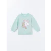 LCW Kids Turkuaz Bisiklet Yaka Kalın Baskılı Kız Çocuk Sweatshirt