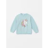 LCW Kids Turkuaz Bisiklet Yaka Kalın Baskılı Kız Çocuk Sweatshirt