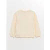 LCW Kids Bej Bisiklet Yaka Uzun Kollu Baskılı Kız Çocuk Sweatshirt