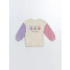 LCW Kids Ekru Bisiklet Yaka Kalın Baskılı Kız Bebek Sweatshirt