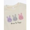 LCW Kids Ekru Bisiklet Yaka Kalın Baskılı Kız Bebek Sweatshirt