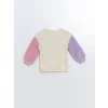 LCW Kids Ekru Bisiklet Yaka Kalın Baskılı Kız Bebek Sweatshirt