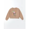 LCW Kids Kahverengi Bisiklet Yaka Kız Çocuk Kalın Sweatshirt