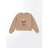 LCW Kids Kahverengi Bisiklet Yaka Kız Çocuk Kalın Sweatshirt