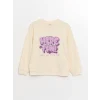 LCW Kids Bej Bisiklet Yaka Baskılı Uzun Kollu Kız Çocuk Sweatshirt