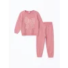 LCW Kids Pembe Bisiklet Yaka Uzun Kollu Baskılı Kız Çocuk Sweatshirt ve Eşofman Alt 2li Takım