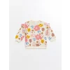 LCW baby Ekru Bisiklet Yaka Uzun Kollu Çiçekli Kız Bebek Sweatshirt ve Eşofman Alt 2li Takım