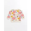 LCW baby Ekru Bisiklet Yaka Uzun Kollu Çiçekli Kız Bebek Sweatshirt ve Eşofman Alt 2li Takım