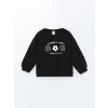 LCW Kids Siyah Bisiklet Yaka Kalın Baskılı Kız Çocuk Sweatshirt