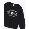 LCW Kids Siyah Bisiklet Yaka Kalın Baskılı Kız Çocuk Sweatshirt