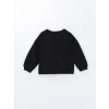 LCW Kids Siyah Bisiklet Yaka Kalın Baskılı Kız Çocuk Sweatshirt