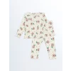 LCW baby Ekru Bisiklet Yaka Uzun Kollu Çiçekli Bluz ve Tayt 2li Takım