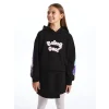 LCW Kids Siyah Kapüşonlu Kız Çocuk Kalın Sweatshirt