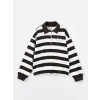 LCW Kids Siyah Polo Yaka Çizgili Uzun Kollu Kız Çocuk Sweatshirt