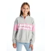 LCW Kids Gri Dik Yaka Baskılı Uzun Kollu Kız Çocuk Sweatshirt